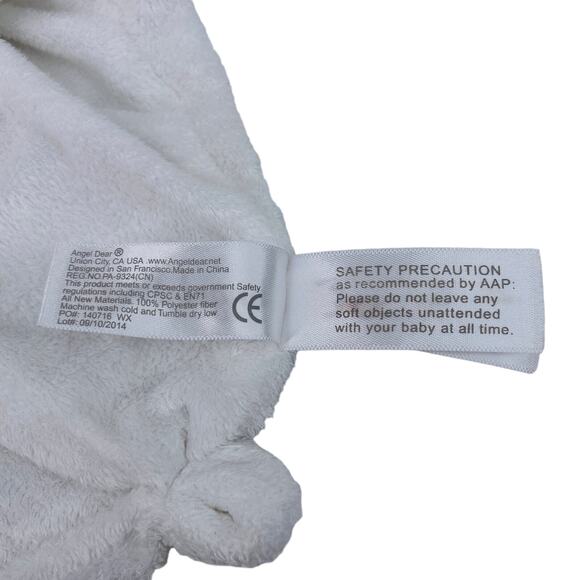 Angel Dear White Sleeping Bunny Rabbit Security Blanket Lovey 13" x 13" - Picture 7 of 11